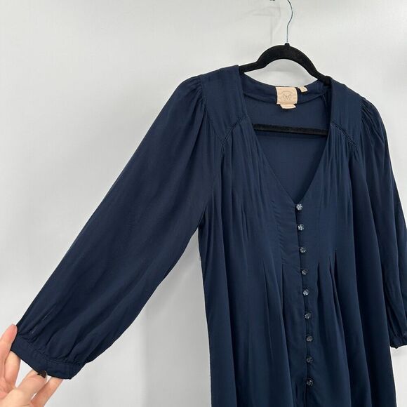 ANTHROPOLOGIE Vanessa Virginia Navy Blue Button Up Lightweight Blouse Size 2 - Picture 5 of 8